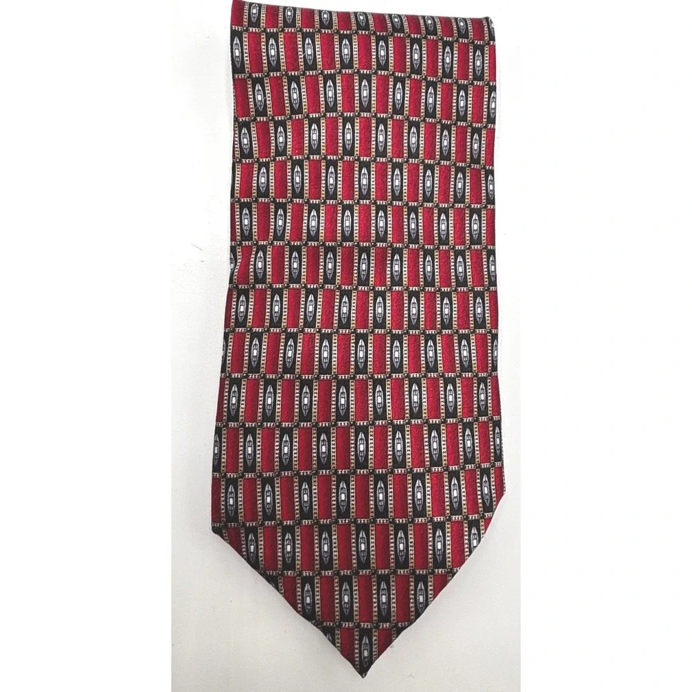 Gianfranco Ruffini Italy Men's 100% Silk Geometric Necktie Red Black Made USA